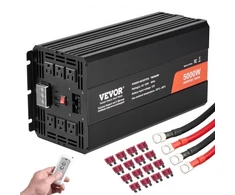 Koduva VEVOR modifikuotos sinusoidės keitiklis, 5000 W, DC 12 V į AC 230 V, su 2 AC lizdais, 2 USB, 1 USB-C, LCD ir nuotoliniu valdymu