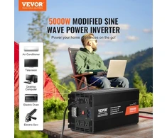 Koduva VEVOR modifikuotos sinusoidės keitiklis, 5000 W, DC 12 V į AC 230 V, su 2 AC lizdais, 2 USB, 1 USB-C, LCD ir nuotoliniu valdymu