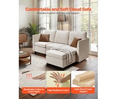 Koduva VEVOR modulinė kampinė sofa, 3 vietų, su paslėpta daiktadėže, šviesiai smėlinė