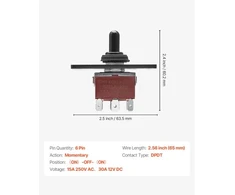 Koduva VEVOR momentinis perjungimo jungiklis, 6 kontaktų, (ON)-Off-(ON), 12 V/30 A, 250 V/15 A, su montavimo skydeliu