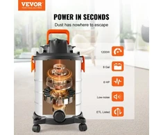 Koduva VEVOR nerūdijančio plieno drėgno ir sauso siurbimo siurblys, 8 gal. 6 peak HP, su pūtimo funkcija