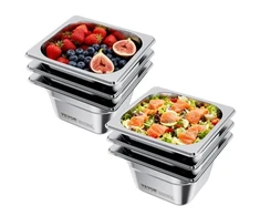 Koduva VEVOR nerūdijančio plieno gastro indai, 1/6 dydis, 100 mm gylio, 1,7 l, 6 vnt.