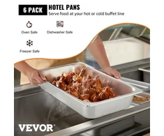 Koduva VEVOR nerūdijančio plieno hotelinis indas, 6 vnt., 13 l, gilus, 537 x 330 x 90 mm