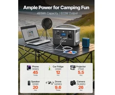 VEVOR Nešiojama elektrinė, 600 W, 493 Wh LiFePO₄, 7 išvesties prievadai