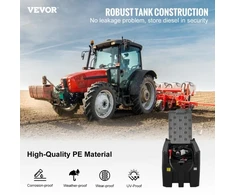 Koduva VEVOR nešiojamas dyzelino bakas, 439,1 l, 37,85 l/min, 12 V siurblys, 399,3 cm žarna, juodas