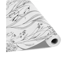 Koduva VEVOR nulupami ir klijuojami tapetai, 45 cm x 10 m, balta linijinė botaninė ir gėlių grafika