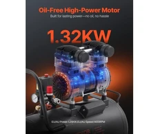 Koduva VEVOR oro kompresorius, 60 l plieno bakas, 2HP, 5.3 CFM@90 PSI, be alyvos, 125 PSI, 78 dB