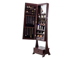 Koduva VEVOR pastatoma papuošalų spintelė su veidrodžiu, ruda, 41 x 36 x 157 cm