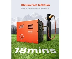 Koduva VEVOR PCP oro kompresorius, 4500 PSI / 30 MPa, DC12V/AC230V, su įmontuotu keitikliu ir ventiliatoriaus aušinimu