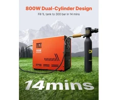 Koduva VEVOR PCP oro kompresorius, 800 W dviejų cilindrų, 4500 PSI/30 MPa, su aušinimo ventiliatoriumi ir automatiniu sustabdymu