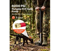 Koduva VEVOR PCP rankinis siurblys, 3 pakopų, 6000 PSI, su alyvos ir drėgmės filtru, manometru, nerūdijančio plieno korpusu