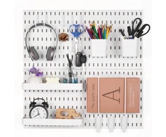 Koduva VEVOR pegboard kombinacijos rinkinys, 11 x 11 col. plastikinė perforuota plokštė, 4 panelės, balta