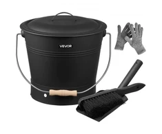 VEVOR Pelenų kibiras, 4 vnt. rinkinys su dangčiu, semtuvėliu, šluotele ir pirštinėmis, 9,8 l
