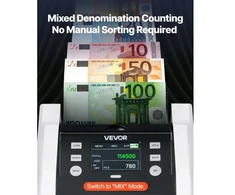 Koduva VEVOR pinigų skaičiavimo aparatas, 1200 lapų/min., su vertės skaičiavimu ir padirbtų banknotų aptikimu
