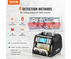 Koduva VEVOR pinigų skaičiavimo aparatas su UV, MG, IR ir DD padirbtų banknotų aptikimu