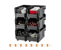 Koduva VEVOR plastikinės sudedamos sandėliavimo dėžės, 37,7 x 21,5 x 18 cm, juodos, 6 vnt.
