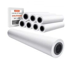 Koduva VEVOR plataus formato popierius, 609,6 mm x 45,7 m, 8 ritiniai, 50,8 mm šerdis, 80 GSM
