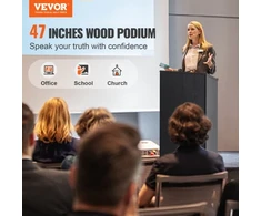 VEVOR Podiumas, 119 cm, su 4 ratukais, medinis, su laikymo lentynomis ir pasvirusia viršutine plokšte, juodas