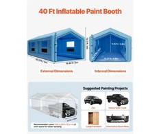 VEVOR Pripučiama dažymo kabina, 12 x 5 x 4 m, su 950 W + 1100 W pūstuvais ir oro filtravimo sistema