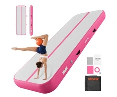 VEVOR Pripučiamas gimnastikos takelis 3 m, 20 cm storio, su elektriniu pompu, rožinis