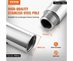 Koduva VEVOR profesionalus šokių stulpas, sukamasis ir statinis, 45 mm, reguliuojamo aukščio, sidabrinis