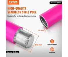 VEVOR Profesionalus šokių stulpas, sukamasis ir statinis, 40 mm, reguliuojamas aukštis, rožinis