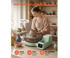 Koduva VEVOR puodžiaus žiedimo ratas su pedalais, 450 W, 36 ir 28 cm, 30–300 aps./min, žalias
