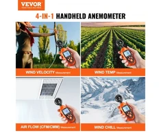 Koduva VEVOR rankinis anemometras, skaitmeninis vėjo greičio matuoklis su LED foniniu ekranu