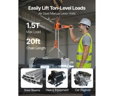 Koduva VEVOR rankinis svirtinis grandininis keltuvas, 1-1,5 t, 6 m, G80, su dvigubu mechaniniu stabdžiu