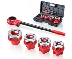 VEVOR Rankinis vamzdžių sriegiklis su 4 sriegikliais, 1/2" NPT, 3/4" NPT, 1" NPT, 1-1/4" NPT