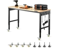 VEVOR Reguliuojamas darbo stalas 1524 mm, 907 kg, su elektros lizdu, ratukais ir pegboard
