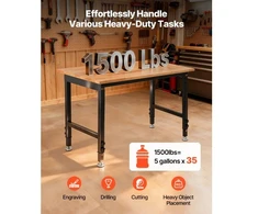 Koduva VEVOR reguliuojamo aukščio darbastalis, 680 kg, 122 x 60 cm, ąžuolo stalviršis