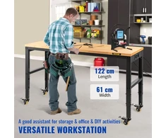 VEVOR Reguliuojamo aukščio darbo stalas, 122 x 61 cm, 79–104 cm, 720 kg, su rozetėmis