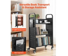 Koduva VEVOR riedantis bibliotekos knygų vežimėlis, 150 kg, 77 x 38 x 122 cm, juodas