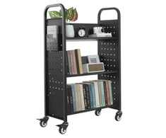 Koduva VEVOR riedantis bibliotekos knygų vežimėlis, 150 kg, 77 x 38 x 122 cm, juodas