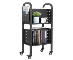 Koduva VEVOR riedantis bibliotekos knygų vežimėlis, 70 kg, 45 x 33 x 88 cm, dvipusės L formos lentynos, juodas