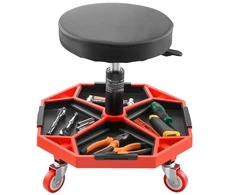 Koduva VEVOR riedantis mechaniko krėslas su ratukais, 300 lbs, reguliuojamas aukštis 16.5–21.7 in, juoda+raudona