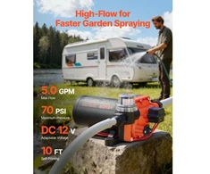 Koduva VEVOR RV vandens siurblys, 12 V DC, 5 GPM (18,9 l/min), 4 kamerų savaiminio įsiurbimo membraninis, 70 PSI