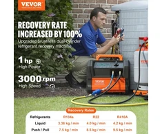 VEVOR Šaltnešio regeneravimo įrenginys, 1 HP, dvigubas cilindras, 3000 aps./min. bešepetėlis variklis