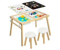VEVOR Sensory table vaikams su 2 kėdutėmis, medinis, 81,5 x 60 x 50,5 cm, G16SKU3