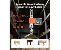 Koduva VEVOR skaitmeninės krano svarstyklės, 500 kg / 1100 lb, pramoninės pakabinamos svarstyklės su LCD ekranu