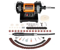 Koduva VEVOR stalinis poliravimo įrenginys, 8300–10600 RPM, su šlifavimo, pluošto ir vilnos ratais, 100 priedų rinkinys