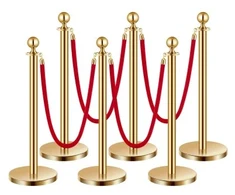 VEVOR Stanchionai ir aksominės virvės, 6 vnt., auksiniai, su raudonomis virvėmis