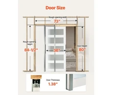 Koduva VEVOR stumdomos durys su matinio stiklo intarpais, 915 x 2035 mm, baltos