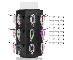 Koduva VEVOR sukamasis pegboard stovas, 18,8 x 18,8 x 42,6 cm, 4 pusių, 24 kabliukai, juodas