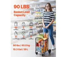 Koduva VEVOR sulankstomas pirkinių vežimėlis su pasukamais ratukais, 40,8kg, juodas
