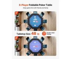 VEVOR Sulankstomas pokerio stalas, 8 žaidėjams, 1220 mm, šešiakampis, su paminkštintais kraštais ir puodelių laikikliais