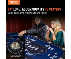 VEVOR Sulankstomas pokerio stalas 10 žaidėjų, 84 col. ovalus, su paminkštintais kraštais ir nerūdijančio plieno puodelių laikikliais