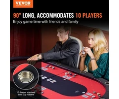 VEVOR Sulankstomas pokerio stalas 10 žaidėjų, 228,6 cm, su paminkštintais kraštais ir nerūdijančio plieno puodelių laikikliais