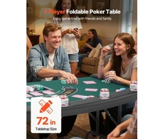 VEVOR Sulankstomas pokerio stalas, 7 žaidėjų, 1828,8 mm, su paminkštintais kraštais ir puodelių laikikliais